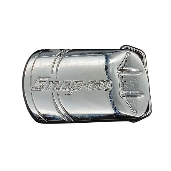 Vintage Snap-On Belt Buckle Chrome On Solid Brass Made In USA - Picture 1 of 2